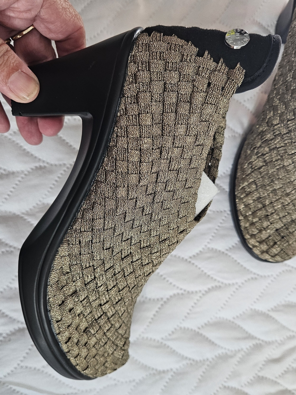 bernie mev. Metallic Gold Woven Slip-On Loafer